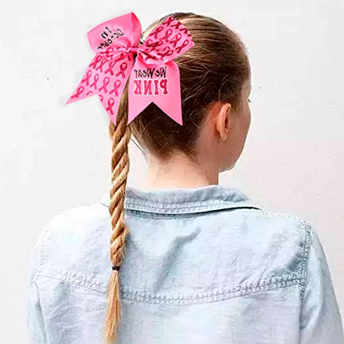 Oaoleer 6Pcs 7" Large Breast Cancer Awareness Cheerleader Bow Large Hair Bow With Ponytail Holder Hair Band For Breast Cancer Month (5 Styles Pink) #TOP1