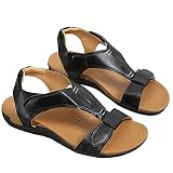 Dames S wandelsandalen voor plantaire fasciitis en boogondersteuning, sandalen voor vrouwen met haak en lus ontwerp premium lederen sandaal voor hiel- en voetpijnverlichting, Zwart, 6.5 UK Wide