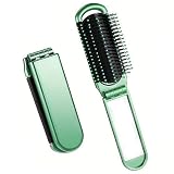 Pequeño cepillo plegable para el pelo con espejo, tamaño de viaje, mini cepillo de bolsillo para mujeres y niñas, cerdas de nailon suave, más conveniente, portátil, compacto para bolso