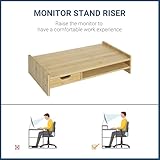 HOMCOM Monitor Riser Laptop PC Plinth Stand TV Computer Desktop Organiser W/Drawer Bamboo - Image 3