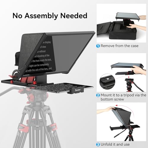 Image of Desview P17 Portable Teleprompter for Camera Video Recording, Foldable Auto-Scrolling Prompter with Wireless Remote Sunshade & Tripod Mount Compatible with iPhone Android Tablet