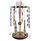 LIOIFIR Rotating Wooden Baseball & Softball Necklace and Championship Ring Holder, Baseball Display Stand, Trophy Gift for Players & Coaches, for Boys, Girls and Coaches