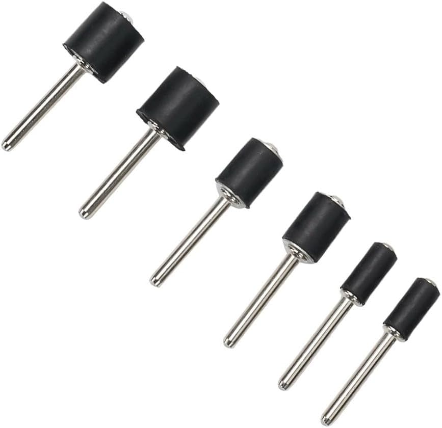 6-Pack Rubber Sanding Mandrels 1/8 Inch Shank for Rotary Tools, 3 Sizes Drum Holders for Wood Polishing Shaping Grooving, for Most Drills and Grinders, Black Silver