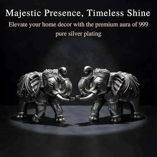 Image of 999 Pure Silver Plated Elephant Statue Pack of 2 | 4 Inch Vastu & Good Luck Showpiece for Beautiful Table Decor, Prayer Room & Pooja Room | Auspicious Gift Option