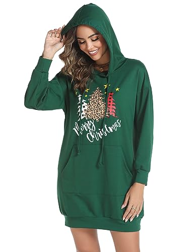 Image of Quenteen Women Hoodies Dress Hooded Sweatshirts Dress Casual Long Sleeve Tunic Dress Oversized Sweatshirts with Pocket