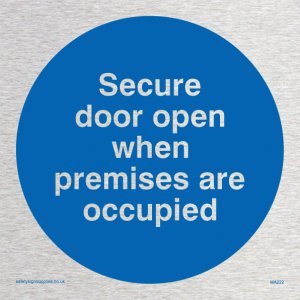 Viking Segni Ma222-S85-Ms "Secure Porta Aperta Quando Sono Occupati" Sign, Marine Grade, In Acciaio Inox, 85 Mm H X 85 Mm W