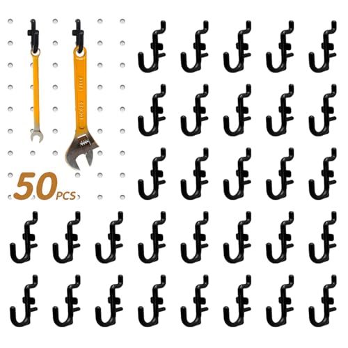 zDwfDc 50PCS Pegboard Hooks Plastic Peg Board J Hooks for Hanging Black Pegboard Hooks J Hook Accessories, for 1/4" Pegboards DD017-50