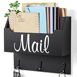 DRASTAR Mail Organizer Wall Mounted, Mail Holder for Wall, Mail and Key Organizer, Black Hanging Mail Sorter, Letter Organizer for Home, Office, House Wall Decor