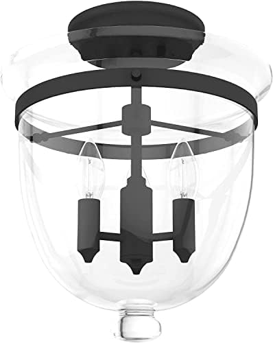 Hunter - Belltown 3-Light Natural Black Iron, Medium Size Flush Mount Light, Dimmable, Transitional Style, Urn Shaped, for Bedrooms, Kitchens, Dining, Living Rooms - 19315