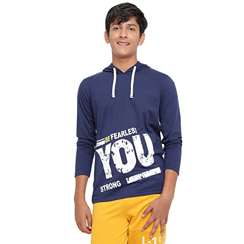 Image of Li'l Tomatoes Boys Regular Fit Printed Hooded Cotton Tshirt Navy