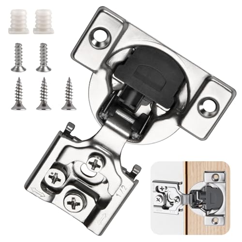 Image of LEONTOOL 10 Pack 1/2" Overlay 3D Soft Close Concealed Hinges for Face Frame Kitchen Cabinet, Small Angle Slow Close, 3 Way Adjust, 105° Open Cabinet Hinge Brushed Nickel Self-Closing Hidden Hinges