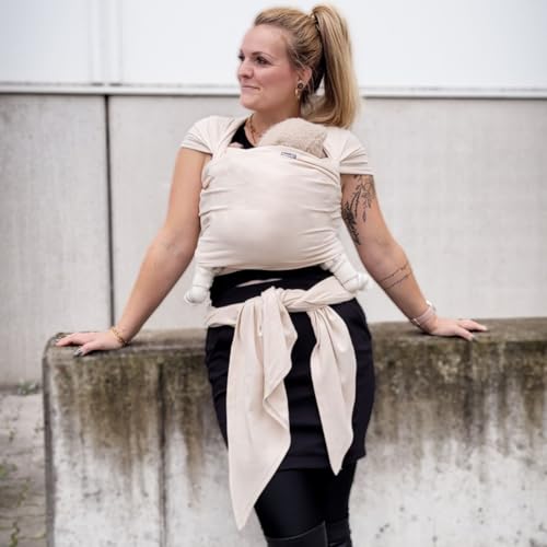 Hoppediz Elastisches Baby-Tragetuch - für Neugeborene ab Geburt (2-9 kg) - aus Bio-Baumwolle - Creme 5,40 m