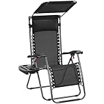Yaheetech Yaheetch Outdoor Zero Gravity Sun Lounger Foldable Recliner Adjustable Patio Garden Chair w/Canopy, Cup Holder, Carry Strap for Beach Deck Camping Black/1