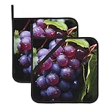 Juego de soportes para ollas con estampado de uvas frescas, agarraderas resistentes al calor, guantes de cocina para hornear, barbacoa y uso en horno microondas