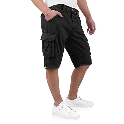 Indicode Kjeld Herren Cargoshorts mit 6 Taschen inkl. Stoffgürtel aus 100% Baumwolle | Kurze Hose Bermuda Sommer Herrenshorts Short Men Pants Cargohose kurz Sommerhose für Männer (XL, Black)