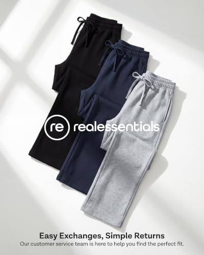 Image of Real Essentials 3 Pack: Women's Relaxed Fit Fleece Open Bottom Sweatpants - Casual Athleisure (Available in Plus)