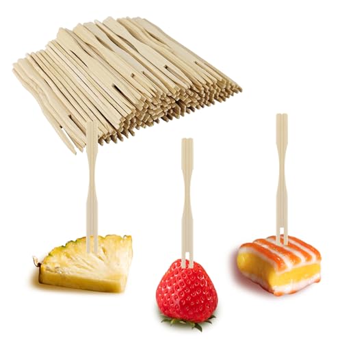 100 Paket Bambu Meze Çatalı; Meze için Kürdan, Meyve, Kokteyl, Şarküteri Tahtası Aksesuarları için 3,5 İnç Mini Çatal (100 Paket)