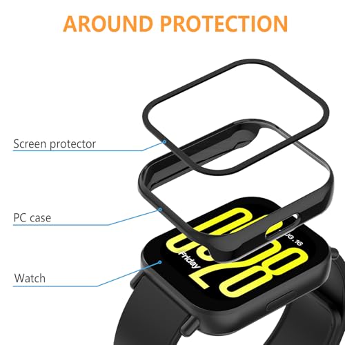 Hianjoo Hülle Kompatibel mit Xiaomi Redmi Watch 5 Active, Rundum PC Schutzhülle und Displayschutz, Schutzfolie Kompatibel mit Xiaomi Redmi Watch 5 Active - [5 Stück] Klar+Schwarz+Weiss+Rosa+Grün