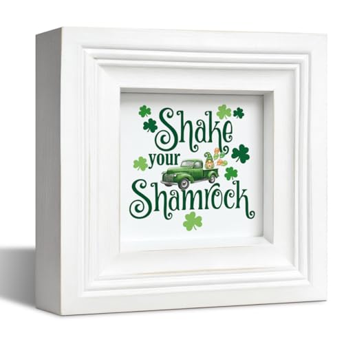St Patrick’s Day Tabletop Decor 15x15 Inches Framed Wooden Sign, Shake Your ShamrockIrish Home Tabletop Decor, European Rustic Farmhouse Art Plaque for Shelf Mantel Entryway 30