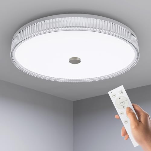 OOWOLF Ceiling Lights, LED Ceiling Light Dimmable with Remote Control, 40W 2700K-6500K Ø40cm, White Flush, Night Light Mode for Living Room Bedroom Kitchen Office