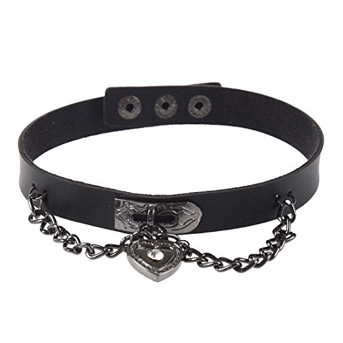 Wooge Leder Herzanhaenger Kette Halsband Gothic Lolita Punk Choker Schwarz Cover