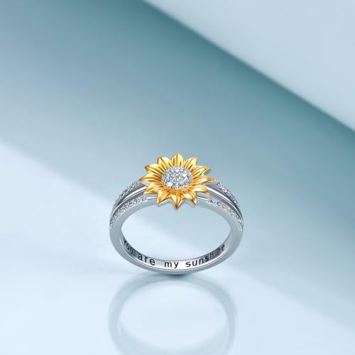 YFN Sterling Silver You are My Sunshine Sunflower Statement Ring with Cubic Zirconial Band Gifts3