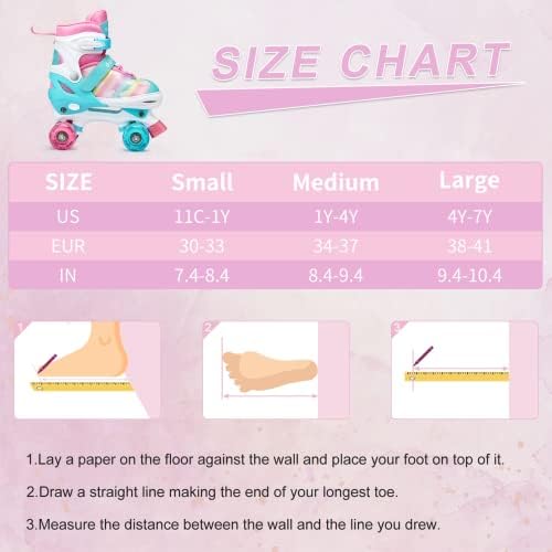 G4Free Kids Roller Skates for Girls, 4 Size Adjustable Roller Skates with Light Up Wheels for Toddlers Children Outdoor Indoor