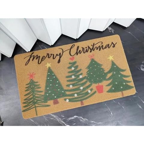 YCMI Winter Christmas Welcome Front-Door Doormats - Indoor Outdoor Christmas Pine-Trees Non-Slip Doormats Entrance Decor Mats 17 X 29 Inch (Five Pine Trees, 29 x 17 inch) Cover
