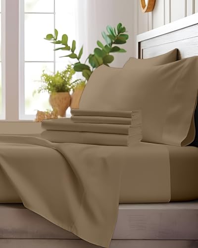 Image of Microfiber Queen Size Bedsheet with 2 Pillow Covers | Ultra Soft & Breathable Flat Sheet | Wrinkle-Resistant, Premium Comfort for Everyday Use |Size (90 inch x 102 inch) Taupe