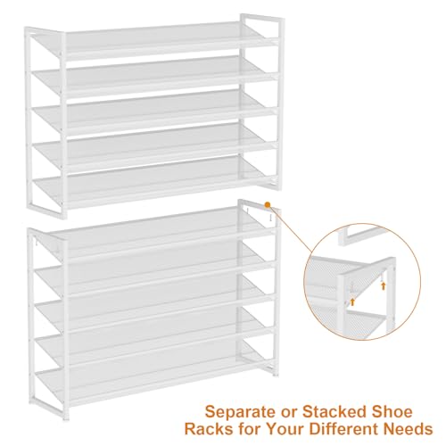 Image of Large Shoe Rack 10 Tier Shoe Organizer, Heavy Duty Metal 5-Tier Stackable Shoe Storage Vertical Shoe Rack for Closet Front Door Entrance, Up to 62 Pairs, 44.8 inch W x 11.4 inch D x 71.2 inch H, White