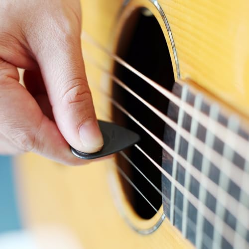 WINGO Gitarrenplektren mit Griffprägung, rutschfeste Plektren, 5 Stück (073, 088, 1,0, 1,25, 1,5 mm) für Akustik-, E-Gitarre, Bass, schwarz.