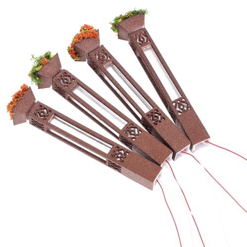 CIYODO Farolas Miniatura de ABS Color Cobre Antiguo 4 Piezas para Decoración de Casas de Muñecas Jardines y Micro Paisajes Accesorios para Mesas de Arena y Adornos Decorativos