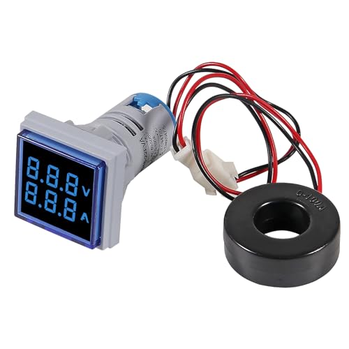 Image of ACEIRMC 2pcs Blue LED Display Voltmeter, Square Dual Display Voltmeter and Ammeter LED Digital Voltage Gauge AC 60-500V 0-100A Current Meter Indicator