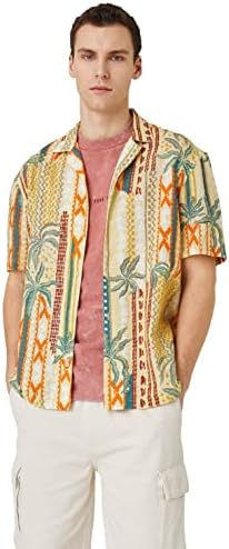 Camiseta Hombre Koton Manga Corta - Cuello De Solapa Diseño Étnico Naranja (2d0), Talla M - 100% Viscosa