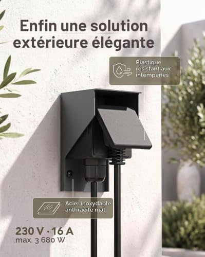 ledscom.de Prise extérieure/humide PIWI, en saillie, IP44, 1x Schuko, 16A/230V, acier inoxydable, plastique, anthracite – vue 2