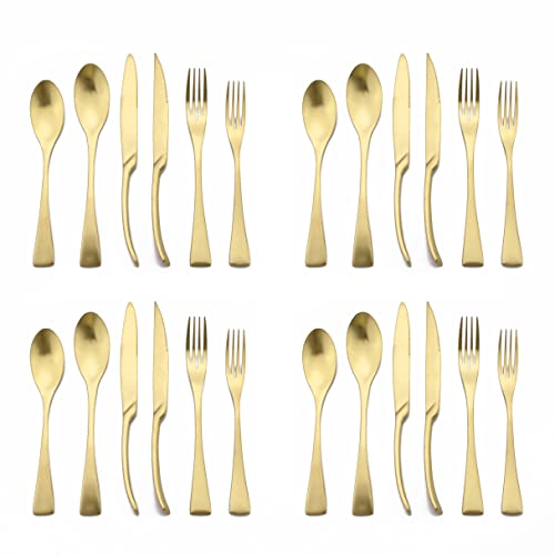 Uniturcky Luxury 18/10 Stainless Steel Matte Champagne gold Cutlery Flatware Set - Utensil Set Steak Spoons and Forks Knife Silverware Set,Service for 4 (24-Piece)