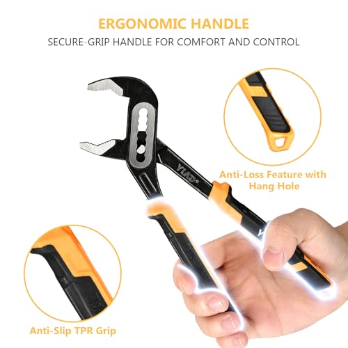 Groove Joint Pliers 8/10 Inch V-Jaw Water Pump Pliers With 7-Position Push Locks,Adjustable Tongue and Groove lock Pliers Rubber Grip Handle Tools Set for Home Auto Repair,Nuts,Bolts,Pipe 2 Piece - Image 5