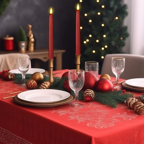 Flameless Taper Candles with Remote Control,3/6/9/12/15pack Plastic LED Candles, Flickering Battery Operated, 9.2'’Classic Tall Candle for Wedding, Party,Christmas,Home Decor (15PACK, Red) - Thumbnail 2