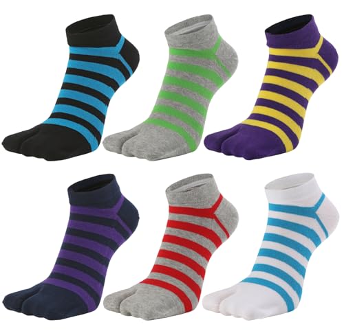 UBUMO Men's Tabi Flip Flop Socks Big Two Toe Athletic Running Cotton No Show Low Cut 6 Pack