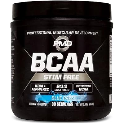 PMD Sports BCAA الأحماض الأمينية الخالية من الحافات - أداء تجريب أفضل ، واستعادة محسنة ، وطاقة يومية ، ومنشئ العضلات ، وتربية العضلات - BCAA Powder Drink Mix - Blue Razz (30 حصص)