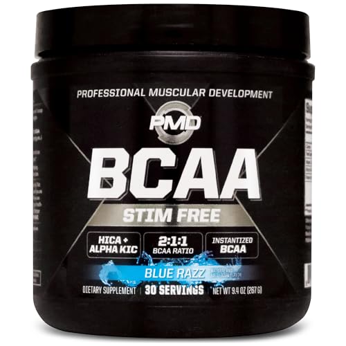 PMD Sports BCAA Stim-Free Amino Acids - Better Workout Performance, Enhanced Recovery, Daily Energy, Muscle Builder, and Muscle Sparing - BCAA Powder Drink Mix - Blue Razz (30 Servings)
