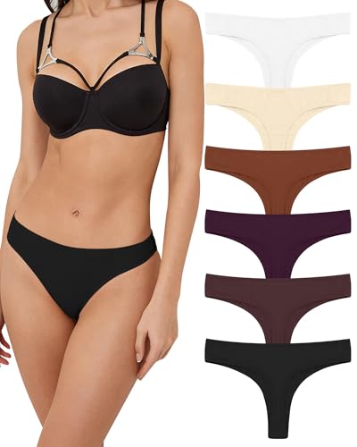 Libella String Tanga Coton Femme Culotte Femme Sexy Chic Taille Basse sous-vêtements Feminin Invisible Lot de 6 Maillard M