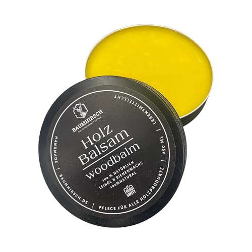 Baumhirsch Holz Balsam – Natürliches Holzwachs farblos made in Germany Bienenwachs & Leinöl – Möbelpolitur für Schneidebretter, Holz und Möbel – 100% natürlich & lebensmittelecht (250 ml, Ohne Duft)