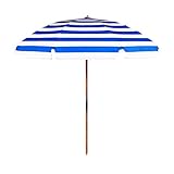 7.5 ft.Steel Commercial Grade Beach Umbrella with Ash Wood Pole & Carry Bag FF Color: Blue / White Stripe
