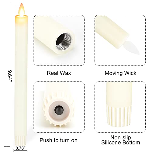 Flameless Taper Candles With Moving Wick, 9.6" Real Wax Led Candles With 2 Remote And Timer, 6 Pack Flickering Candlesticks Battery Operated Electric Candles For Home, Wedding, Party, Decor, Ivory #TOP1