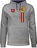 Shirtracer Fussball WM 2022 Fanartikel - 12. Mann Spanien Emblem - S - Grau meliert/Navy Blau - Fun - JH003 - Hoodie zweifarbig und Kapuzenpullover für Herren und Damen