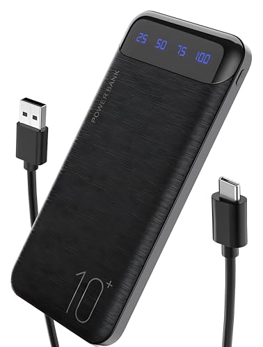 Portable Charger 10000mAh Slim USB C Input and Output Power Bank with LED Display Lightweight External Battery Pack Compatible for iPhone 14/13/12, iPad, Samsung etc. (black)
