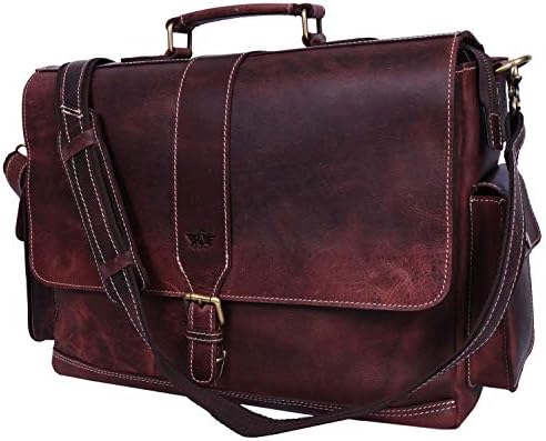 Addey Supply Company 16" Leather Messenger Bag for Laptop Briefcase Bag 16.5X6X12 inch Walnut