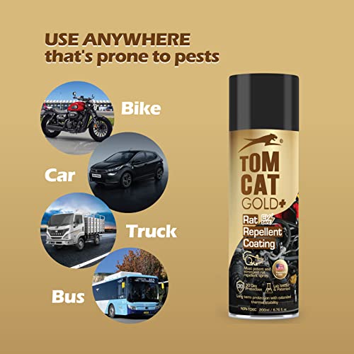 Image of Tom Cat Gold No Entry Rat Repellent Spray for Cars - Long-Lasting | Easy Spray Nozzle, Leak-Free, Up to 1-Year Effectiveness | Includes Protective Glove & Mask - Pack of 1 | 120 ML - FORMULATION 5X
