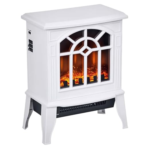 HOMCOM Chimenea Eléctrica 1000 W/2000 W Chimenea Decorativa de Pie con Temperatura Ajustable LED Llamas y Protección Sobrecalentamiento para 15-20 ㎡ 36,5x24x46 cm Blanco